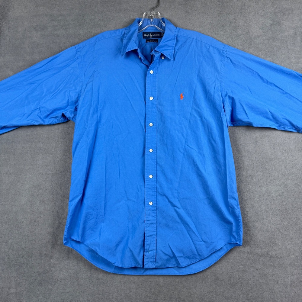 Ralph Lauren Blake Mens Medium Blue 100% Two-Ply Cotton Button Down Shirt Pony